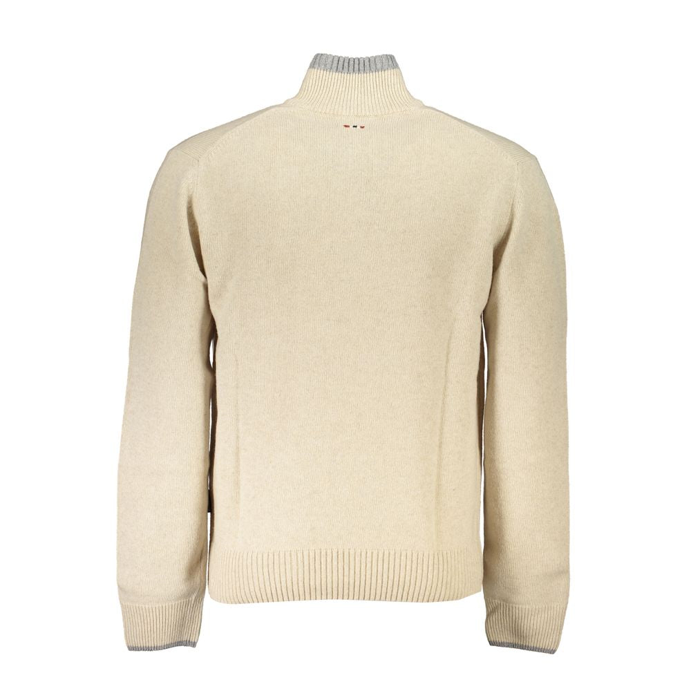 Napapijri Chic Beige Half-Zip Sweater with Contrast Embroidery Napapijri