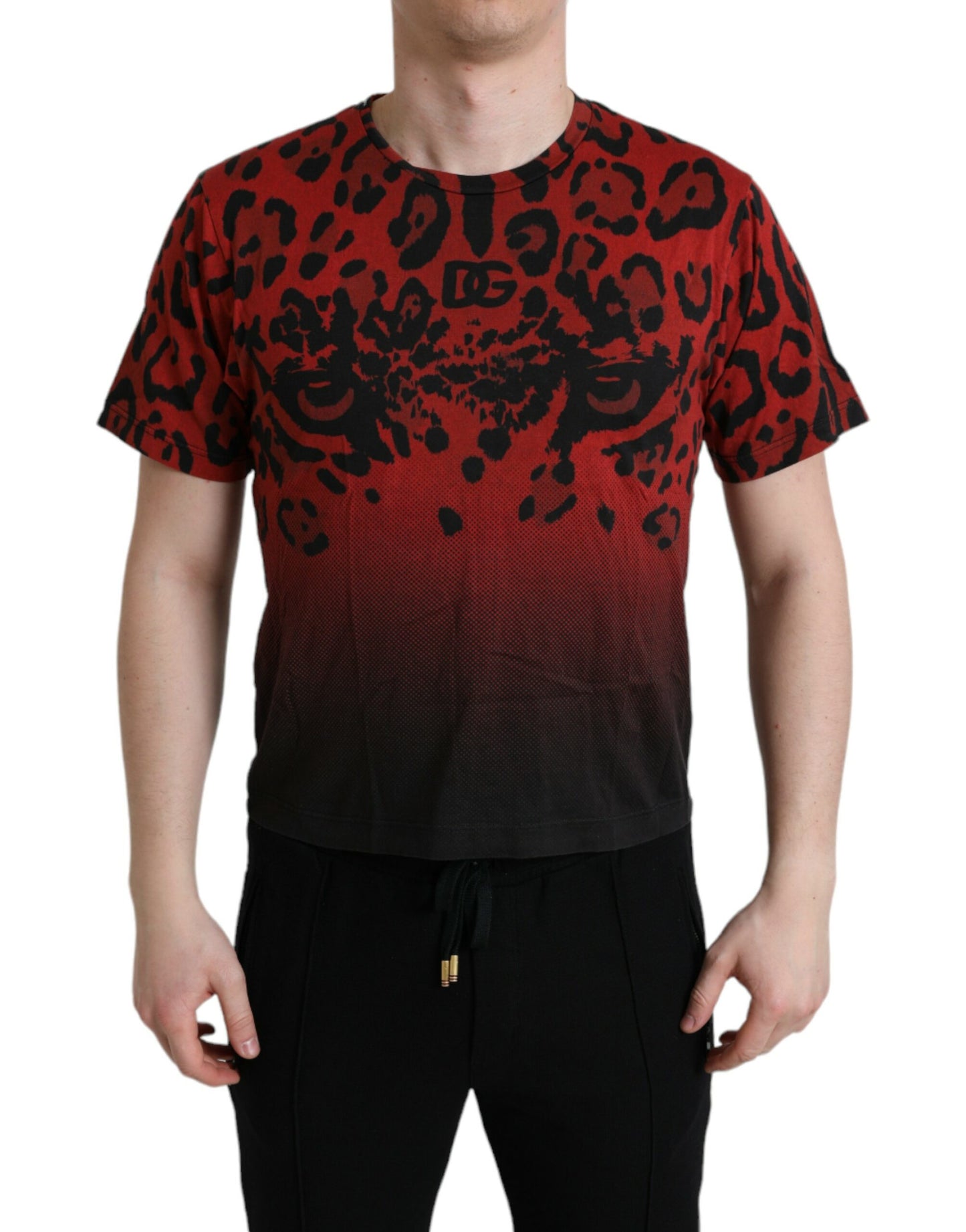 Dolce & Gabbana Red Leopard Print Crew Neck Tee Dolce & Gabbana