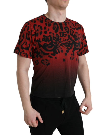 Dolce & Gabbana Red Leopard Print Crew Neck Tee Dolce & Gabbana