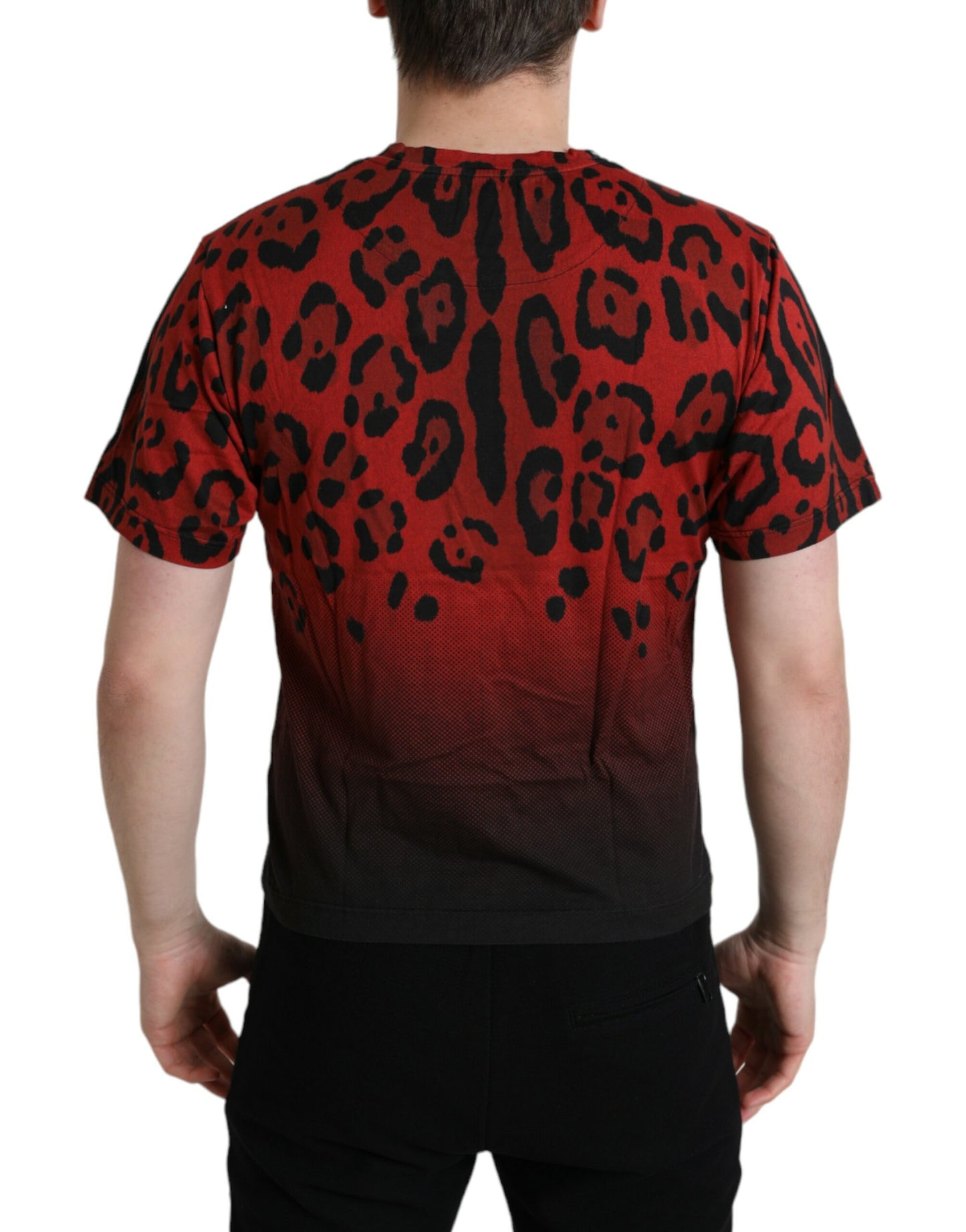 Dolce & Gabbana Red Leopard Print Crew Neck Tee Dolce & Gabbana