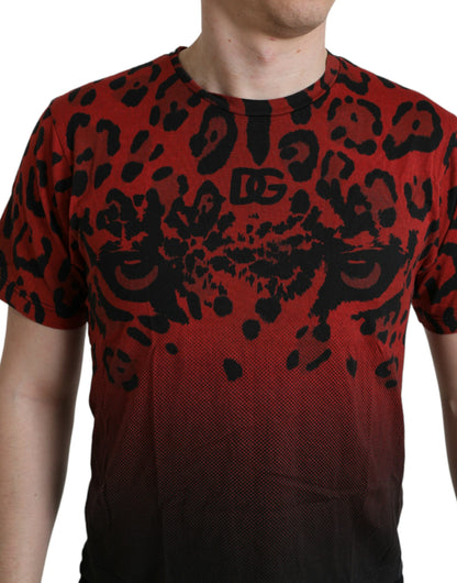 Dolce & Gabbana Red Leopard Print Crew Neck Tee Dolce & Gabbana