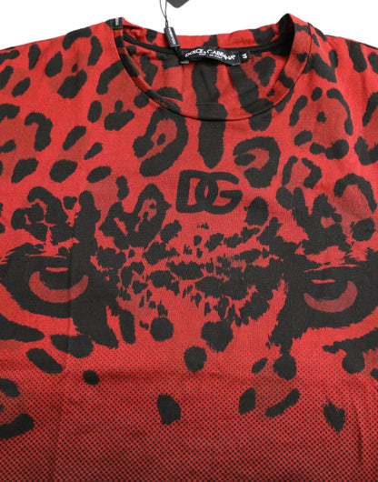 Dolce & Gabbana Red Leopard Print Crew Neck Tee Dolce & Gabbana