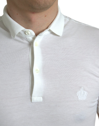 Dolce & Gabbana Crown Embroidered White Cotton Polo Dolce & Gabbana