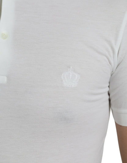 Dolce & Gabbana Crown Embroidered White Cotton Polo Dolce & Gabbana