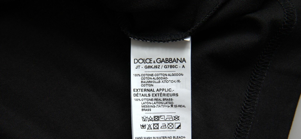 Dolce & Gabbana Elegant Black Cotton Crewneck Tee with Dog Tag Detail Dolce & Gabbana