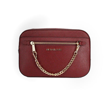 Michael Kors Jet Set East West Large Dark Cherry Leather Zip Chain Crossbody Bag Michael Kors