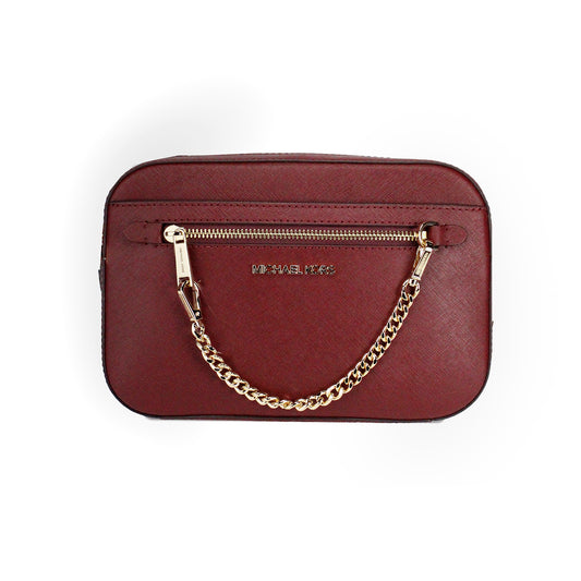 Michael Kors Jet Set East West Large Dark Cherry Leather Zip Chain Crossbody Bag Michael Kors