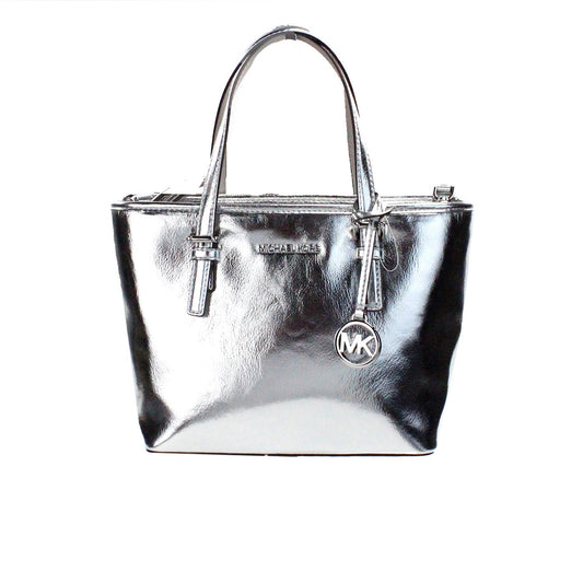 Michael Kors Jet Set Silver Metallic XS Carryall Top Zip Tote Bag Purse Michael Kors