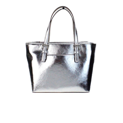 Michael Kors Jet Set Silver Metallic XS Carryall Top Zip Tote Bag Purse Michael Kors