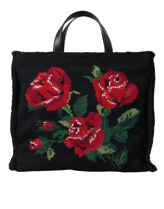 Dolce & Gabbana Chic Embroidered Floral Black Tote Dolce & Gabbana