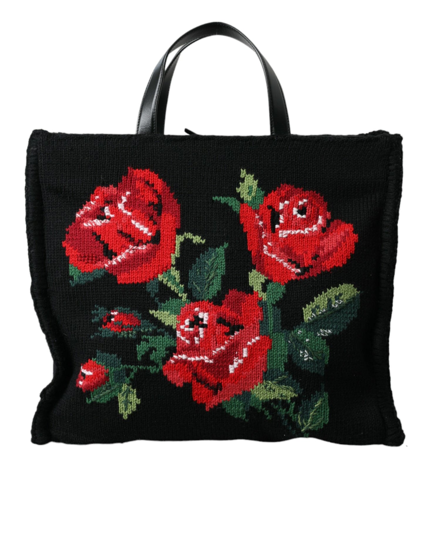 Dolce & Gabbana Chic Embroidered Floral Black Tote Dolce & Gabbana