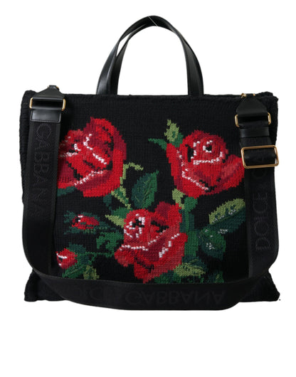 Dolce & Gabbana Chic Embroidered Floral Black Tote Dolce & Gabbana