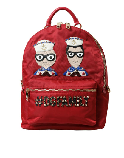 Dolce & Gabbana Embellished Red Backpack with Gold Detailing Dolce & Gabbana