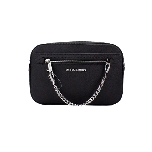 Michael Kors Jet Set East West Large Black Leather Zip Chain Crossbody Bag Michael Kors