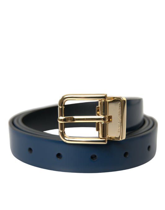 Dolce & Gabbana Elegant Blue Leather Belt with Metal Buckle Dolce & Gabbana