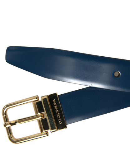 Dolce & Gabbana Elegant Blue Leather Belt with Metal Buckle Dolce & Gabbana