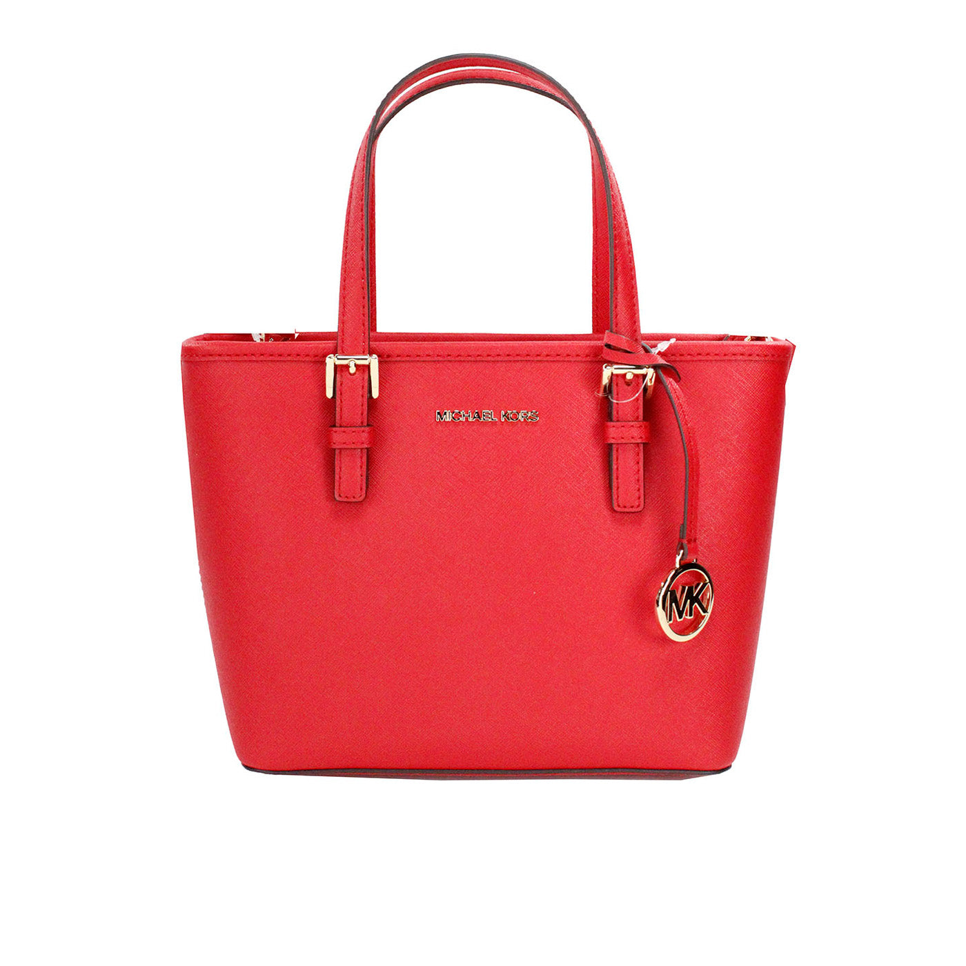 Michael Kors Jet Set Bright Red Leather XS Carryall Top Zip Tote Bag Purse Michael Kors