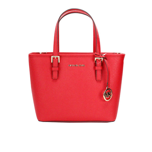 Michael Kors Jet Set Bright Red Leather XS Carryall Top Zip Tote Bag Purse Michael Kors