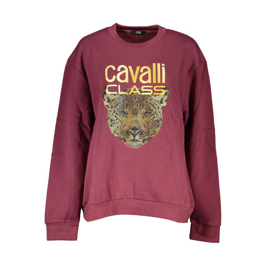 Cavalli Class Purple Fleece Crew Neck Sweatshirt with Logo Print Cavalli Class