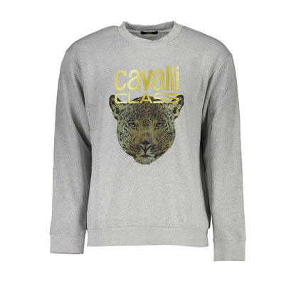 Cavalli Class Elegant Gray Crew Neck Designer Sweatshirt Cavalli Class