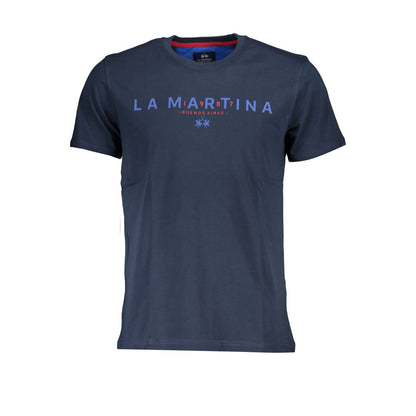 La Martina Elegant Blue Crew Neck Cotton Tee La Martina