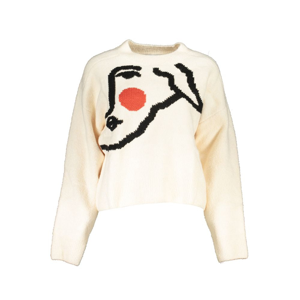 Desigual Chic White Embroidered Crew Neck Sweater Desigual