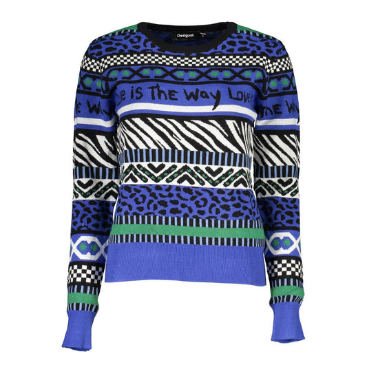 Desigual Elegant Crew Neck Sweater with Contrast Details Desigual