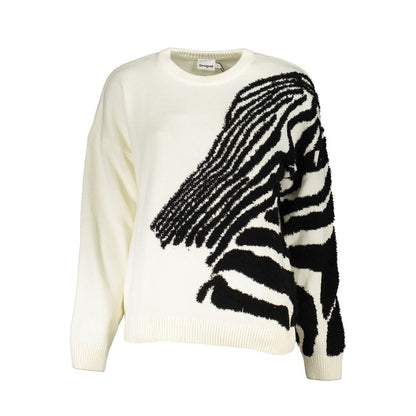 Desigual Chic Contrast Crew Neck Sweater in White Desigual