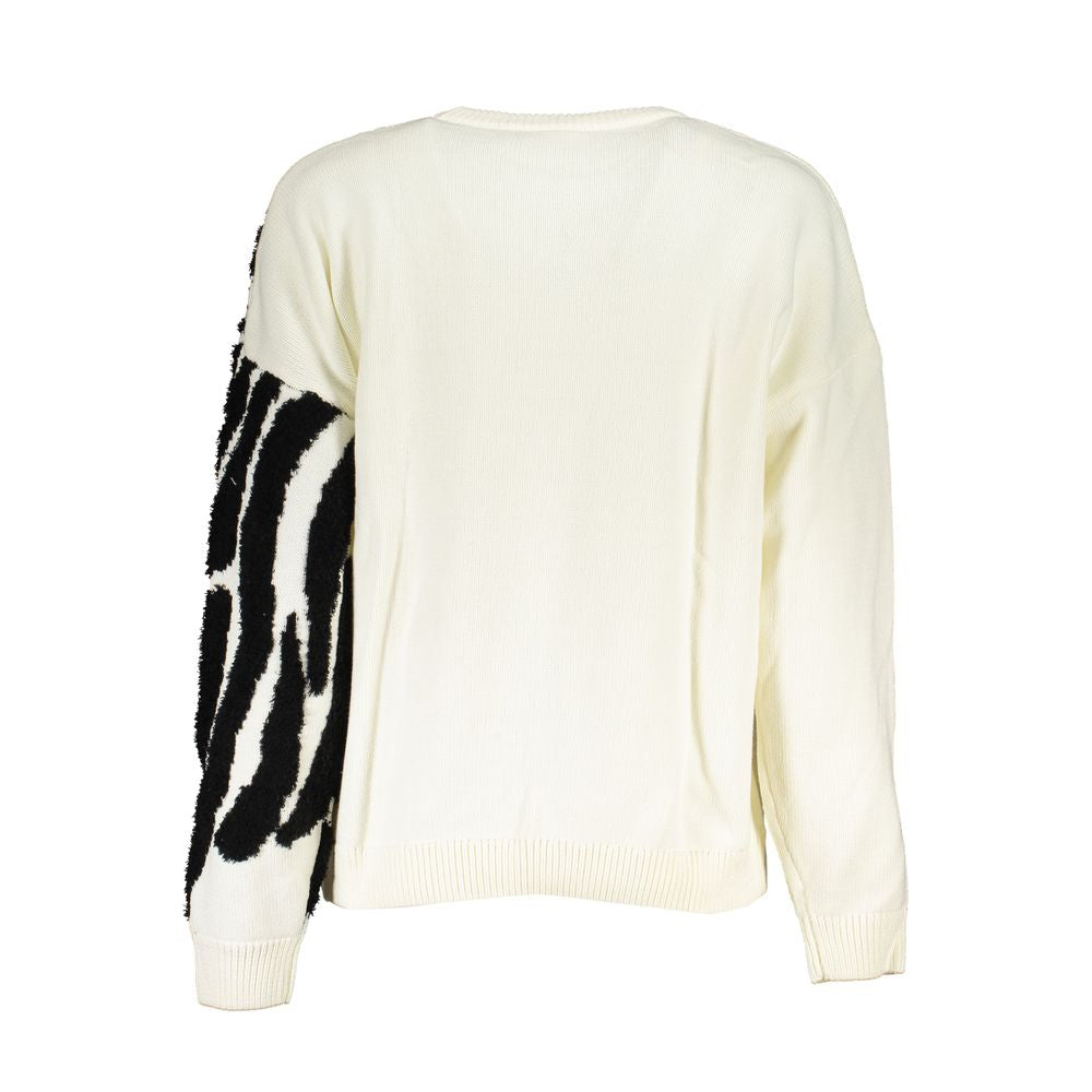 Desigual Chic Contrast Crew Neck Sweater in White Desigual