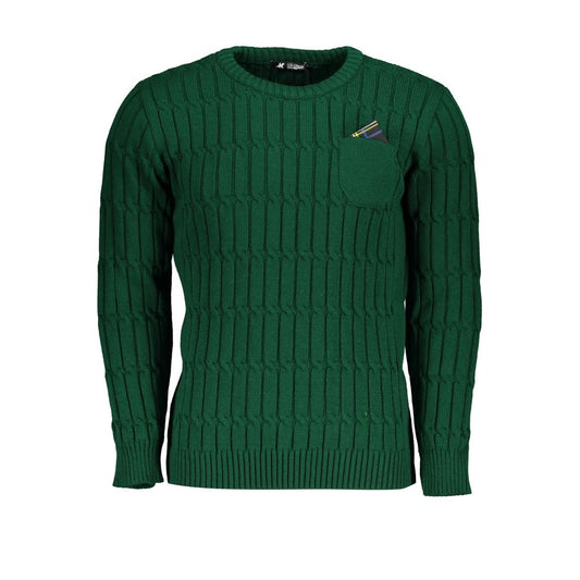 U.S. Grand Polo Elegant Crew Neck Twisted Green Sweater U.S. Grand Polo