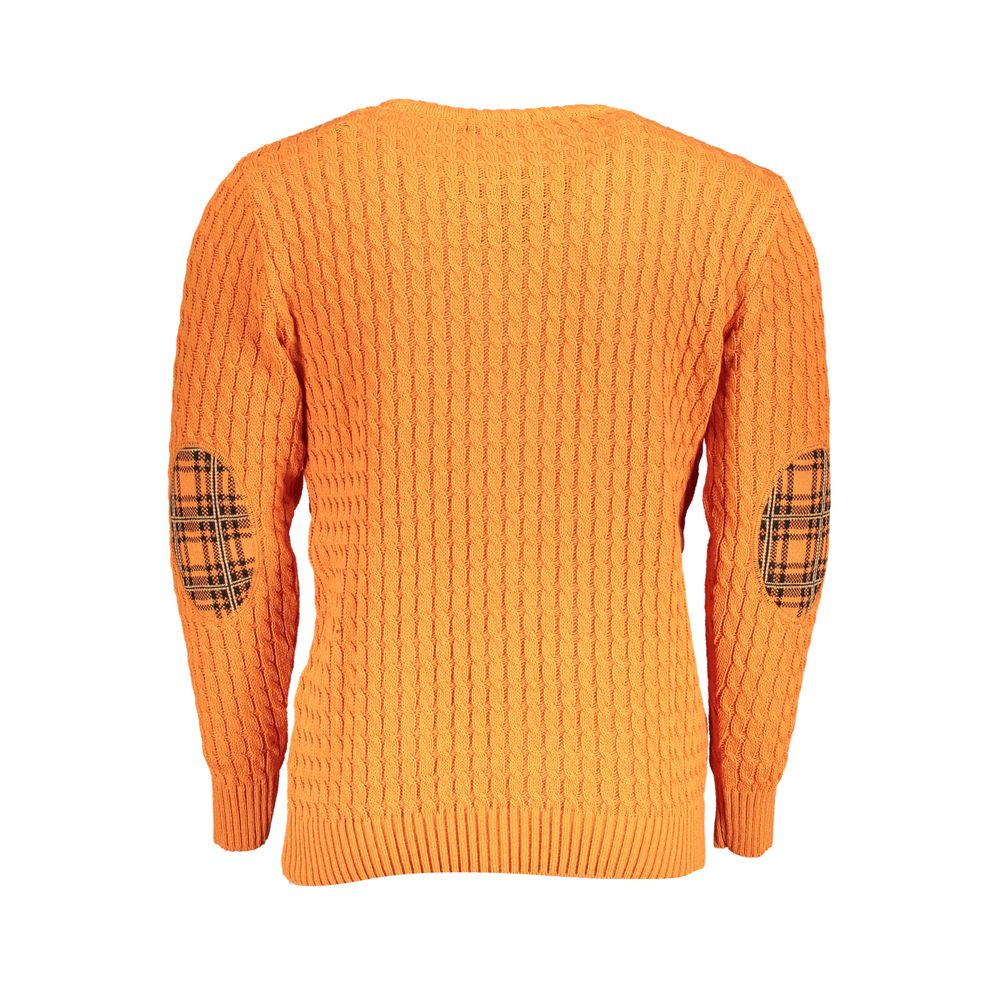 U.S. Grand Polo Elegant Twisted Crew Neck Orange Sweater