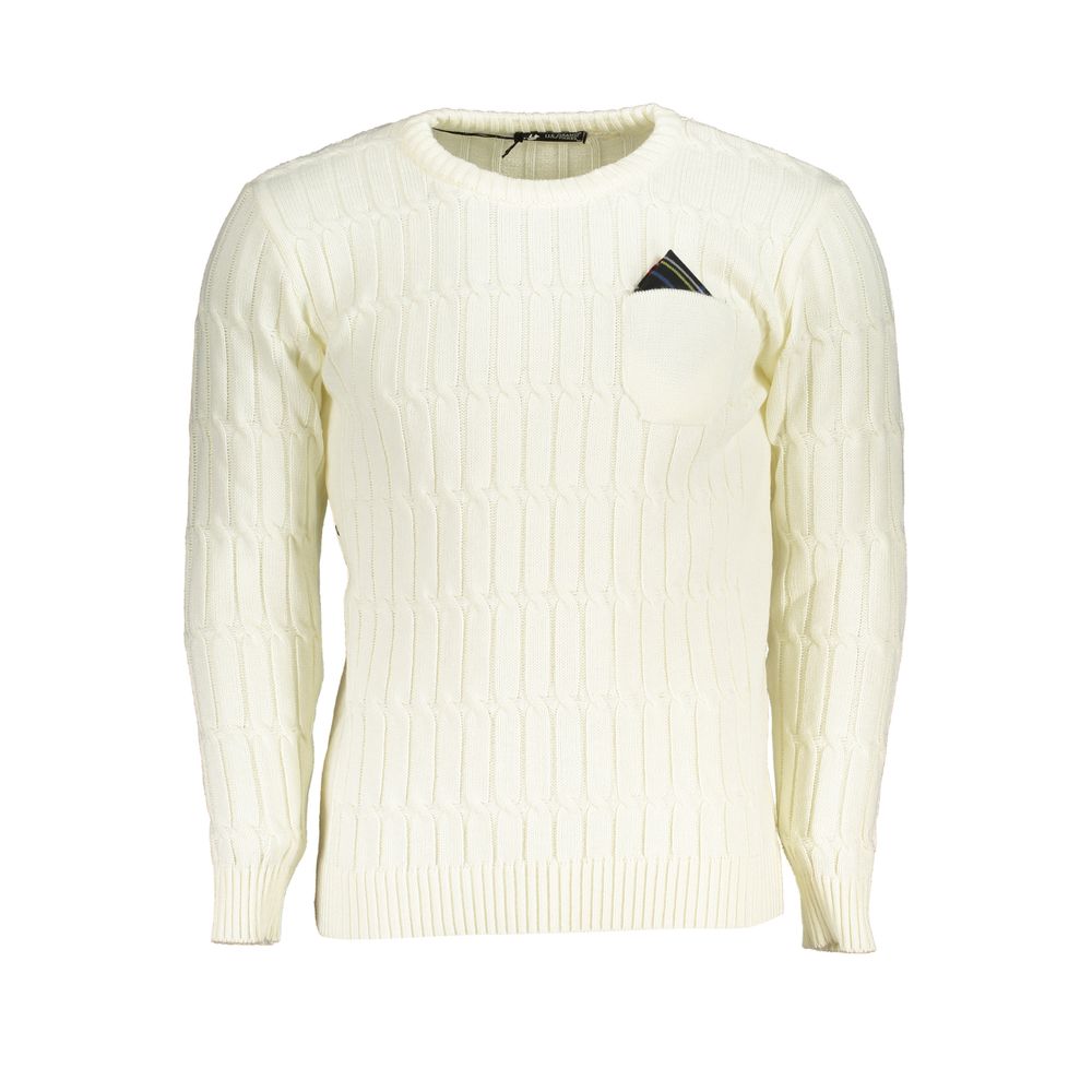 U.S. Grand Polo Elegant Twisted Crew Neck Sweater in White U.S. Grand Polo