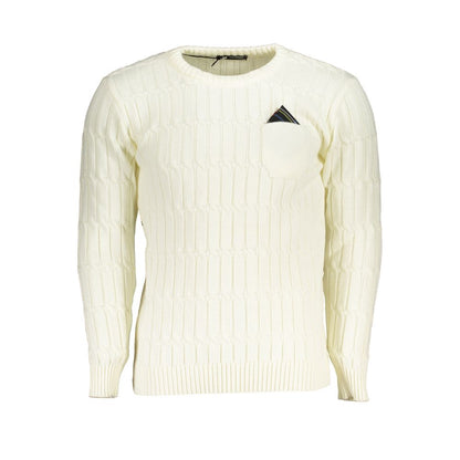 U.S. Grand Polo Elegant Twisted Crew Neck Sweater in White U.S. Grand Polo