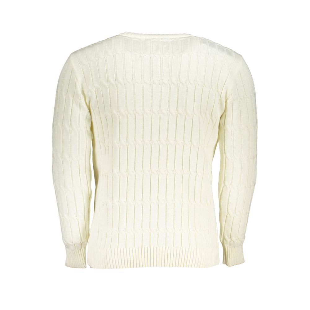 U.S. Grand Polo Elegant Twisted Crew Neck Sweater in White U.S. Grand Polo