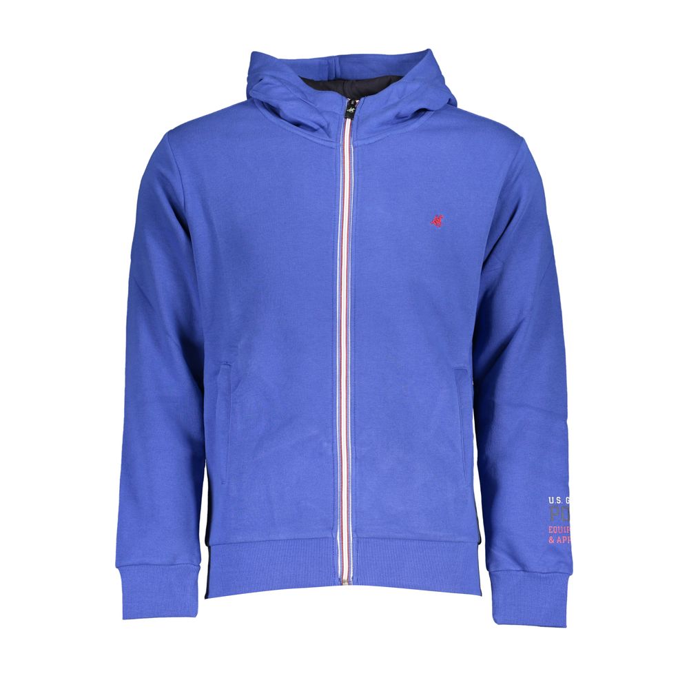 U.S. Grand Polo Chic Blue Hooded Fleece Sweatshirt with Embroidery U.S. Grand Polo