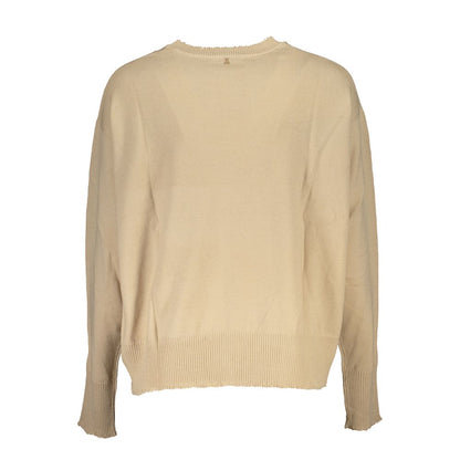 Patrizia Pepe Chic Beige Crew Neck Sweater with Contrast Details Patrizia Pepe