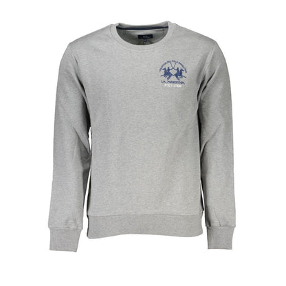 La Martina Chic Gray Crew Neck Cotton Sweatshirt La Martina