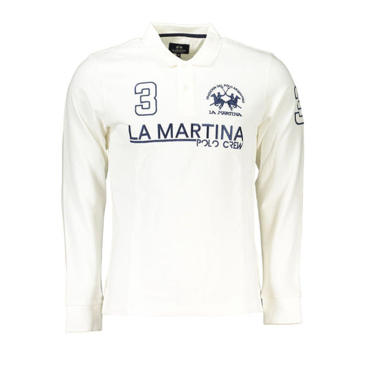 La Martina Elegant Long Sleeved White Polo La Martina