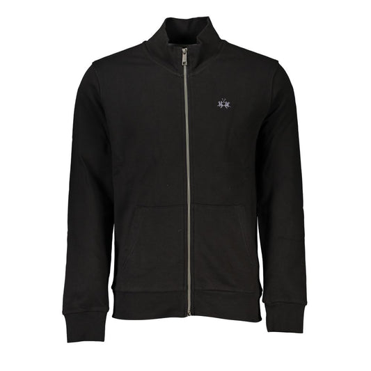 La Martina Sleek Black Cotton Zip Sweater La Martina