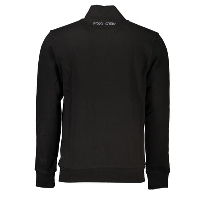 La Martina Sleek Black Cotton Zip Sweater La Martina