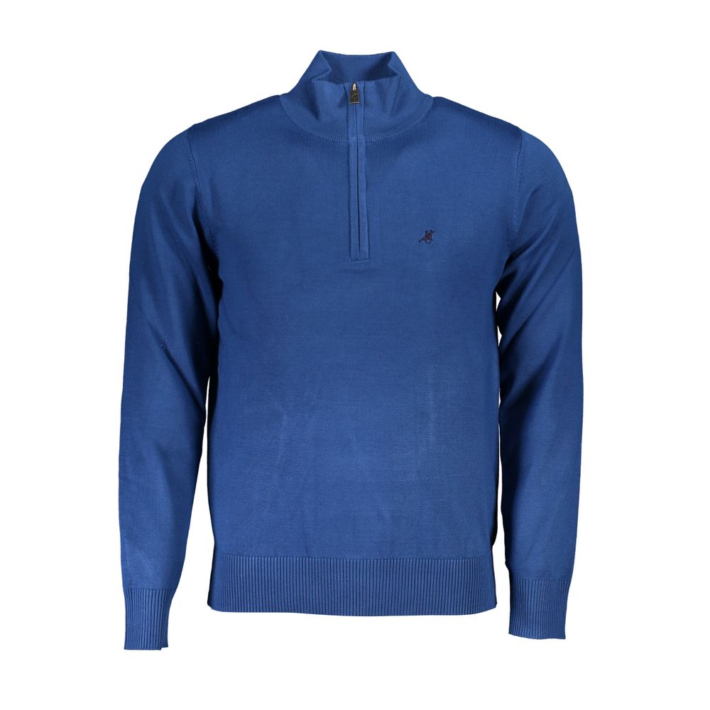 U.S. Grand Polo Elegant Half-Zip Embroidered Blue Sweater U.S. Grand Polo