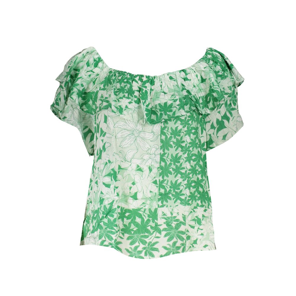 Desigual Green Boho Chic Patterned Tee with Logo Desigual