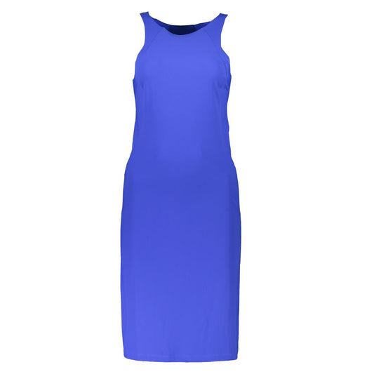 Patrizia Pepe Elegant Blue Crew Neck Dress with Logo Detail Patrizia Pepe