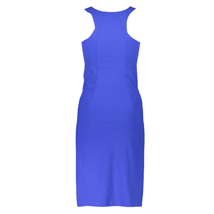 Patrizia Pepe Elegant Blue Crew Neck Dress with Logo Detail Patrizia Pepe