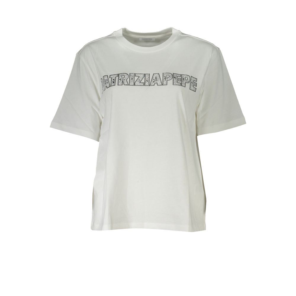 Patrizia Pepe Elegant Short Sleeve Crew Neck T-Shirt with Rhinestone Detail Patrizia Pepe