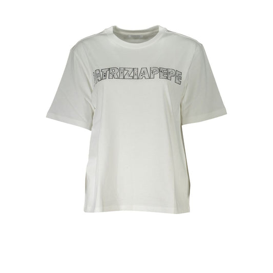 Patrizia Pepe Elegant Short Sleeve Crew Neck T-Shirt with Rhinestone Detail Patrizia Pepe