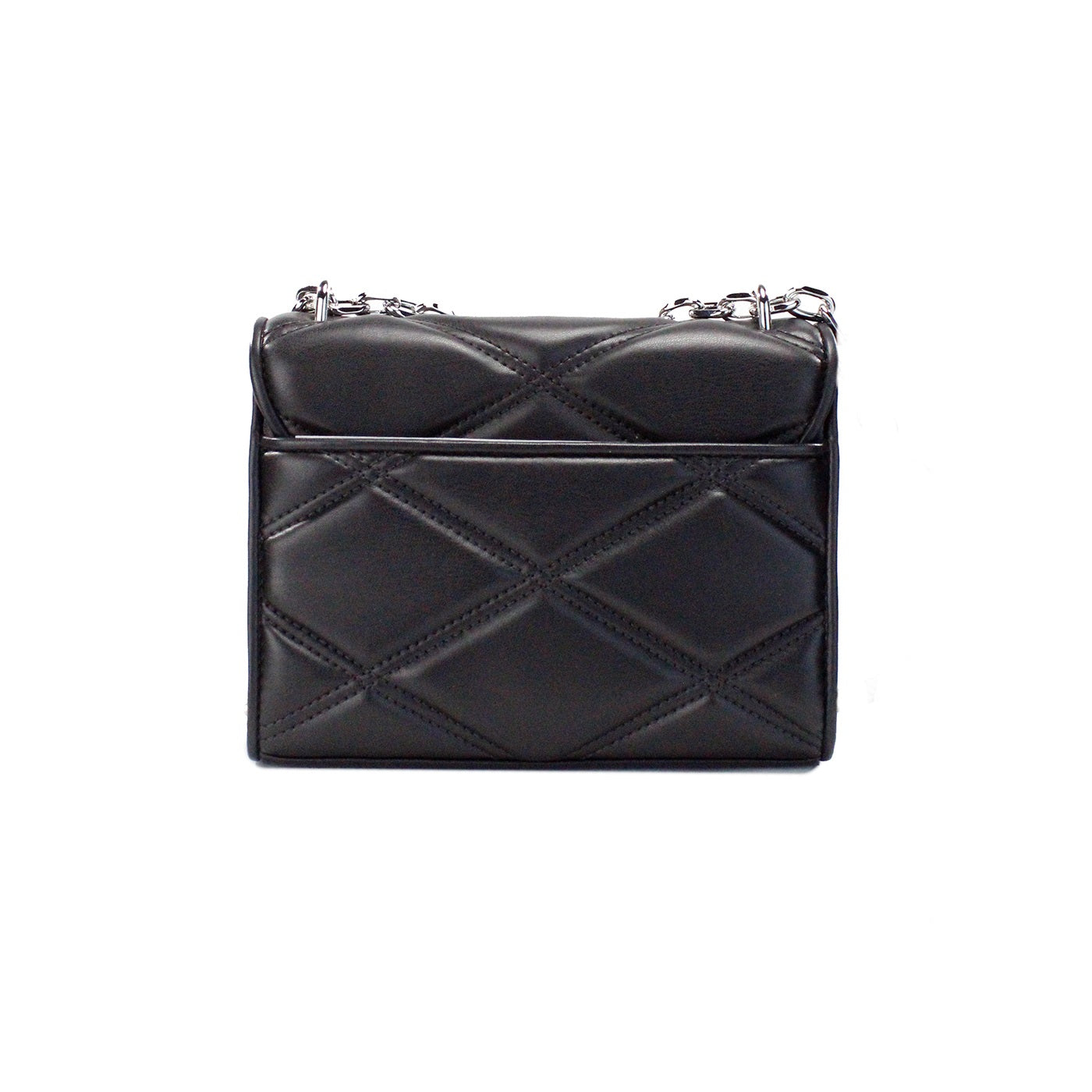 Michael Kors Serena Medium Black Diamond Quilted Faux Leather Flap Shoulder Bag Michael Kors