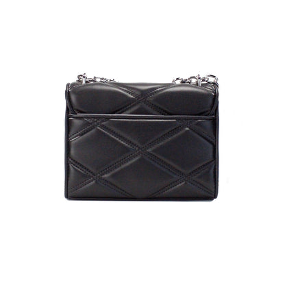 Michael Kors Serena Medium Black Diamond Quilted Faux Leather Flap Shoulder Bag Michael Kors