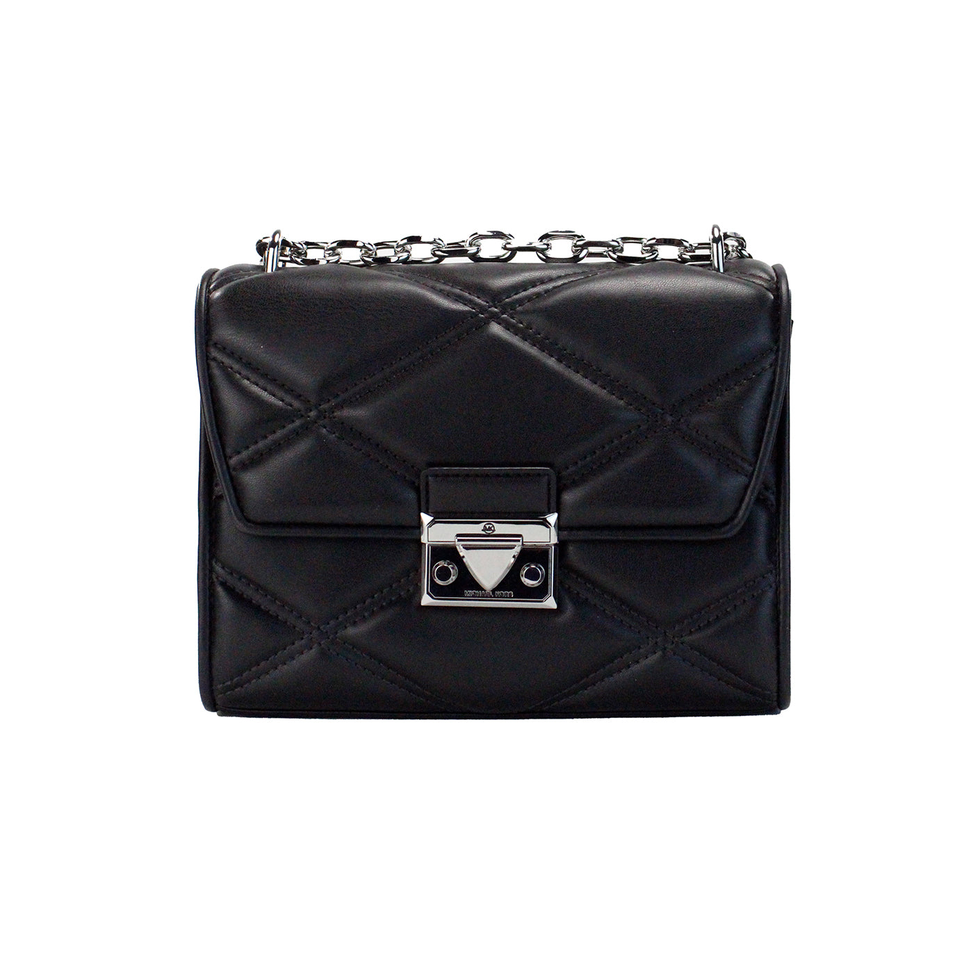 Michael Kors Serena Medium Black Diamond Quilted Faux Leather Flap Shoulder Bag Michael Kors