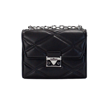 Michael Kors Serena Medium Black Diamond Quilted Faux Leather Flap Shoulder Bag Michael Kors